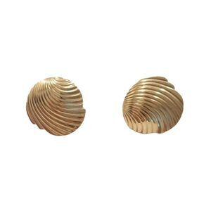 Vintage Monet Designer Seashell Stud Earrings Yellow Gold Plated Posts